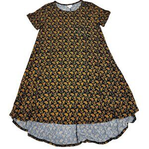 LuLaRoe Carly Swing Dress Blue & Yellow Flowers High Low Dress Small Slinky Fabr